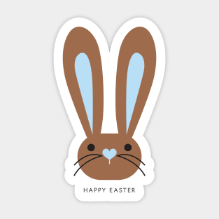 Happy Easter Blue Heart Brown Bunny Sticker